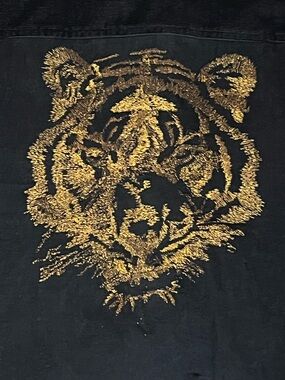 Trendiano Tiger Embroidered Corduroy Jacket Gold Lined Snap XL Statement Piece